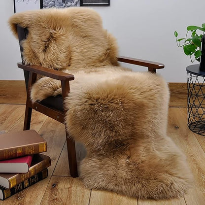 HUAHOO Premium Genuine Sheepskin Rug Brown Real Australia Sheepskin Natural Luxury Fluffy Lambskin Fur Area Rug Seat Covers for Kids Bedroom Sofa Chair Cover Pets Dogs Mat Double Pelt/2' x 3' Mocha