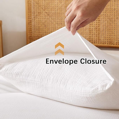 Sheets Queen Size Bed Set Cotton Bed Sheets Gauze 4 Pcs White Sheet Set 16" Deep Pocket Sheet & Pillowcase Sets Boho Muslin Sheets Soft Queen All Season Bedding Sets
