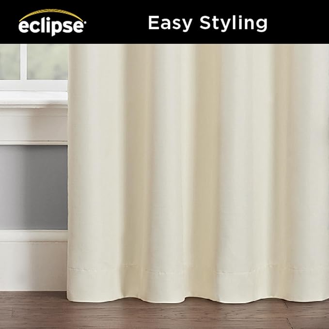 Eclipse Extra Wide Grommet Curtain, Kendall Sliding Patio Door Curtain Panel, Solid Textured Thermal Insulated and Noise Reducing Curtains, (1 Panel), 84 in Long x 100 in Wide, Ivory