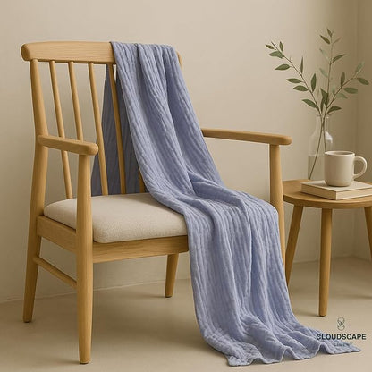 Luxury 100% Cotton Muslin Throw Blanket, 4 Layer Extra Large 50x70in, Perfect for Couch, Sofa, Home Decor, Soft Gauze Travel Blanket, Winter Cozy Throw, All Season Lavender Blue
