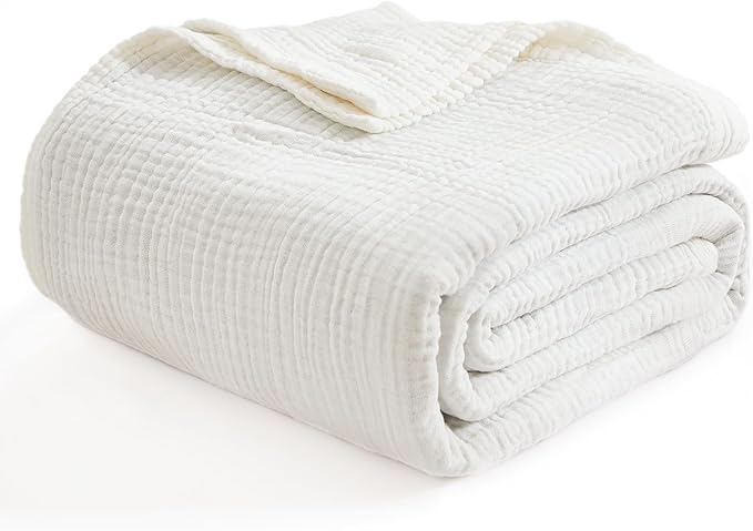 EMME Cotton Blanket Twin XL for Bed Soft Muslin Blankets 66"x90" Lightweight Breathable Layering Bedspread Coverlet All Season Gauze, White