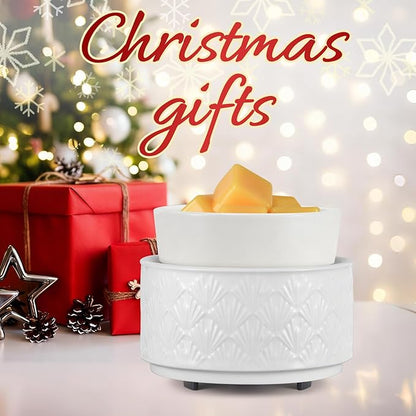 mocosa Ceramic Wax Warmer Wax Melt Warmer for Scented Wax 3-1 Electric Candle Warmer Home Fragrance Wax Burner for Mom Women(White-Fan Shaped)