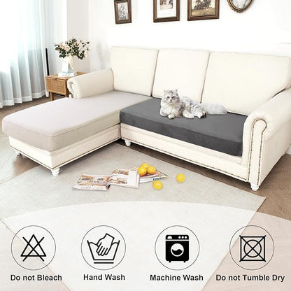 NAISI Waterproof Couch Cushion Covers Thick Velvet Fabric Washable Sofa Slipcovers 1 Piece Individual Sectional Couch Covers with Elastic Bottom(1 PC for 2-Seat Cushion or Loveseat,Grey)