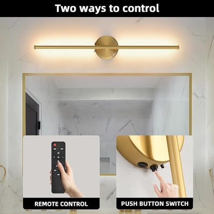 Wall Sconces Battery Operated Set of Two, Gold LED Wireless Wall Sconce with Remote Control 350° Rotate, 27.6 Inch Dimmable USB Rechargeable Wall Lights for Living Room Bedroom Hallway