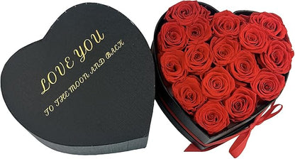 Preserved Roses Heart Shape Box Valentines Day Gifts for Her Mothers Day Forever Flowers (Red, 16 Roses)