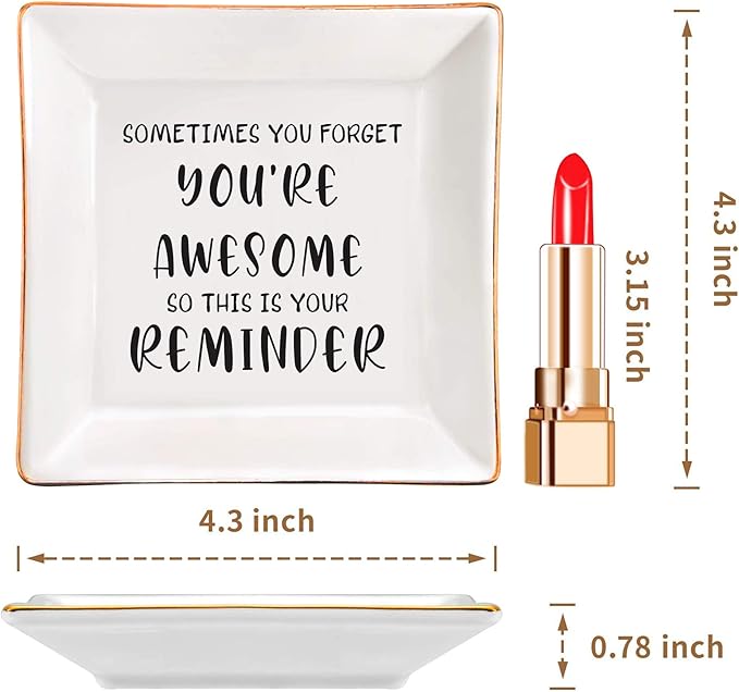 SUNBMO Sometimes You Forget You are Awesome - Thank You & Birthday Gifts, Inspirational Gifts for Women, Friends, Coworkers, Boss & Employee - Ceramic Jewelry Trinket Dish