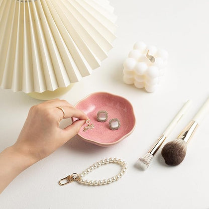 Ceramic Ring Dish Flower Jewelry Holder Dish Cute Jewelry Dish Tray Trinket Dish Small Decorative Tray Key Bowl Room Decor Aesthetic for Mom Best Friend Sister (pink)
