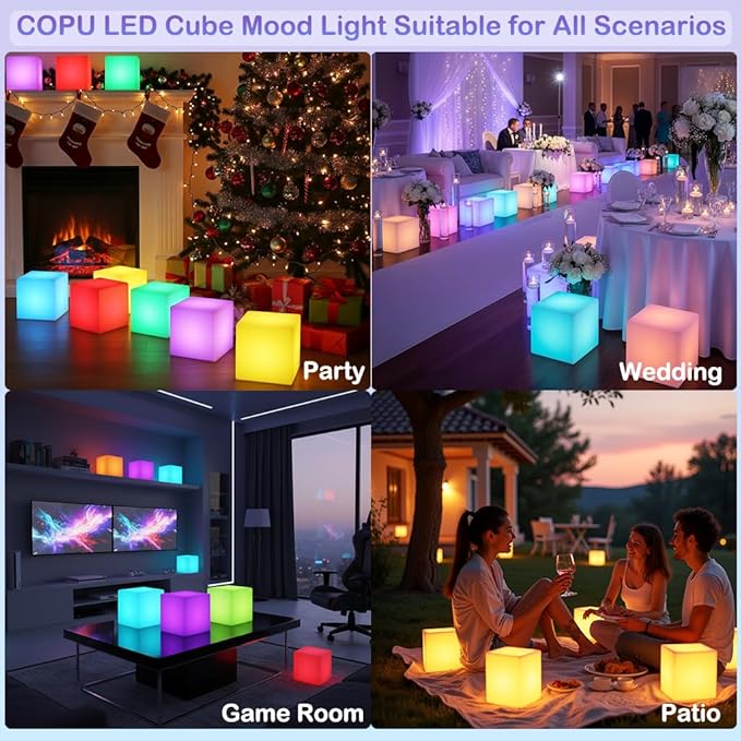 8-inch Waterproof LED Light Cube, USB Rechargeable Mood Light, 16 RGB Colors Changing Night Lights with Remote, Nursery Glow Kid Stool for Kids Room, Bedroom & Outdoor Decor