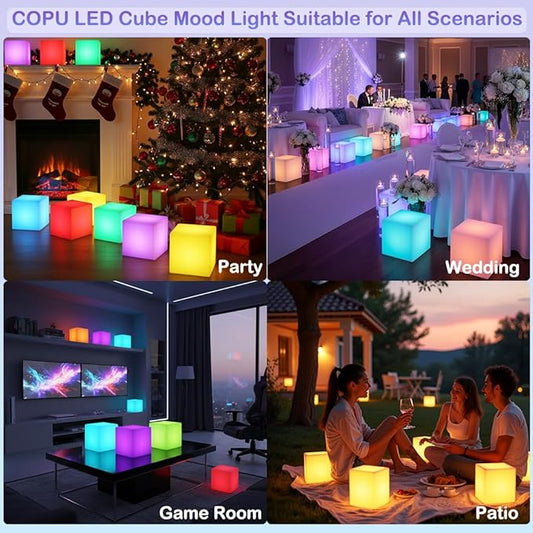 8-inch Waterproof LED Light Cube, USB Rechargeable Mood Light, 16 RGB Colors Changing Night Lights with Remote, Nursery Glow Kid Stool for Kids Room, Bedroom & Outdoor Decor