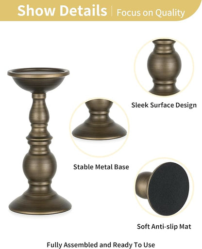 Bronze 2 Pcs Iron Pillar Candle Holders, Most Ideal for 3" Pillar Candles, Gifts for Wedding, Party, Home, Spa, Reiki, Votive Candle (2 x L)
