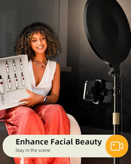 10.5" Ring Light with Stand and Phone Holder - 72" Tripod for iPhone with Light, Professional Led Ringlight for Video Recording/Make up/Streaming, Full Screen Light Ring for YouTube, Tiktok (Black)