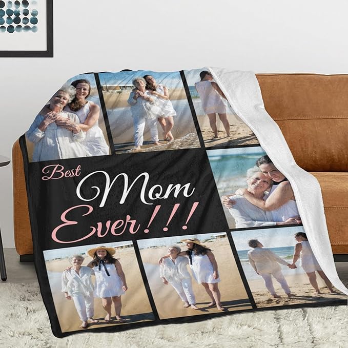 Mothers Day Personalized Gifts from Daughter Custom Blankets with Photos and Text Multiple Colors Sizes Soft Flannel Gifts for Women Birthday Gifts for Mom