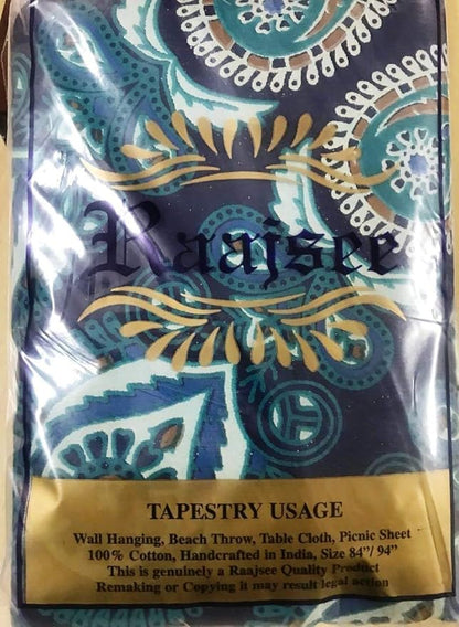 Rajsee Blue Mandala Tapestry for Bedroom, Aesthetic Room Decor, Queen 210x220 cms