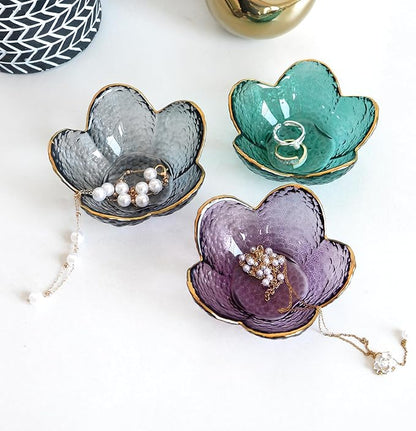 Purple Flower Ring Dish Jewelry Tray, Small Glass Trinket Tray for Rings Earrings, Present for Wife Mom Daughter Women