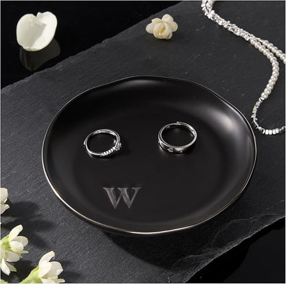 Lolalet Handmade Ceramic Ring Dish Jewelry Tray Plate with Initial, Small Monogram Gift for Her Women Girls Mother, Hostess, Engagement, Bridal Shower, Maid of Honor, Bridesmaid, Birthday, Christmas