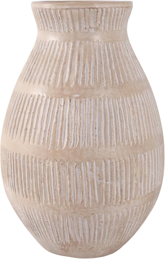 Ceramic Flower Vase for Living Room Decor – Decorative Terracotta Vase with Bold Textured Form for Fresh Flowers or Pampas Grass – Home Centerpiece for Bedroom, Table, or Office Decor – 16" Ivory