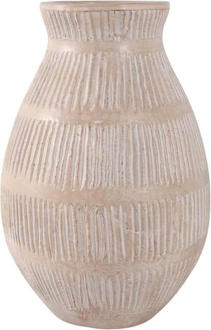 Ceramic Flower Vase for Living Room Decor – Decorative Terracotta Vase with Bold Textured Form for Fresh Flowers or Pampas Grass – Home Centerpiece for Bedroom, Table, or Office Decor – 16" Ivory