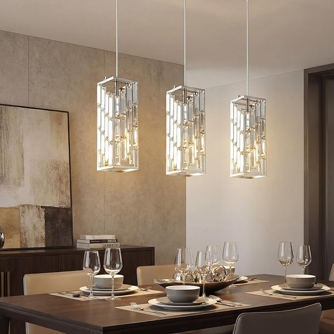 Brass Nickel Pendant Lighting Modern Pendant Light, Mini Crystal Chandeliers, Adjustable Pendant Light Fixture for Kitchen Island Dinning Room Bedroom (3 Pack)