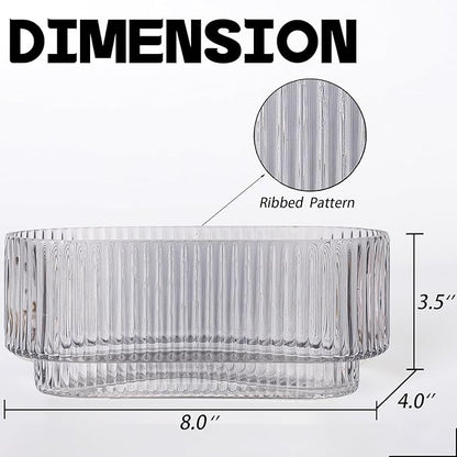 Ribbed Glass Vases, Small Vases for Flowers Set of 2, Black Glass Vase for Centerpieces, Rectangle Bud Vases for Living Room, Bedroom, Kitchen, Dining Table, Shelf, Wedding
