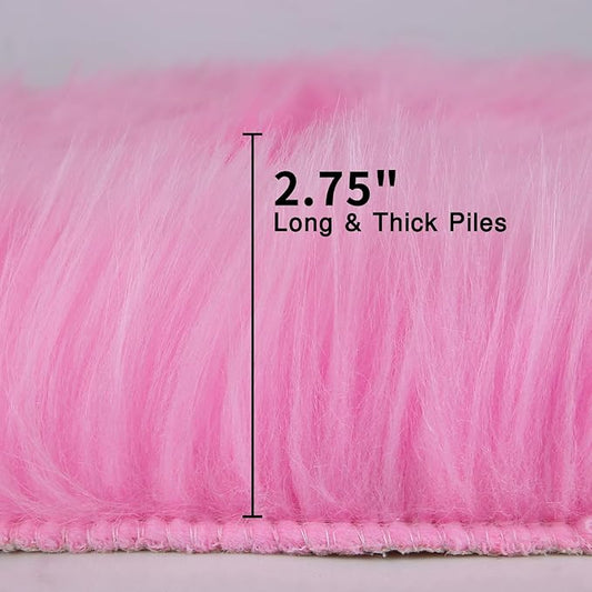 duduta Hot Pink Faux Fur Rug 3x5 ft, Fluffy Shag Rectangular Sheepskin Rug for Bedroom Nursery Living Room Dorm Washable
