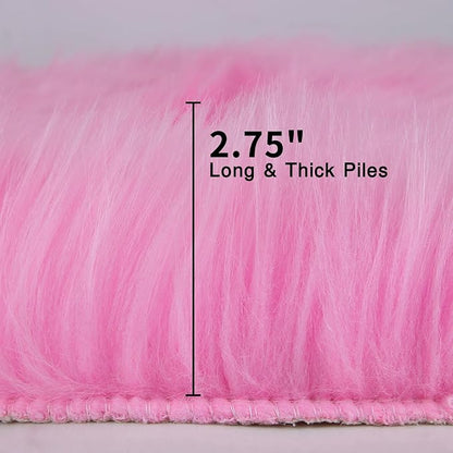 duduta Hot Pink Faux Sheepskin Runner Rug 2x6 ft, Fluffy Shag Girls Bedroom Dorm Rug Decor Fur Seat Covers Washable