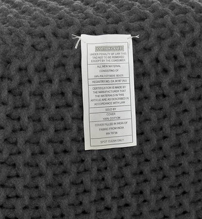 COTTON CRAFT Braided Cube Pouf - Hand Knitted Cotton Cord Cable Dori Ottoman - Foot Stool - Floor Pouf - Footrest - Portable Lightweight Accent Seat - Living Room Bedroom Dorm - 15 x 15 Square - Grey