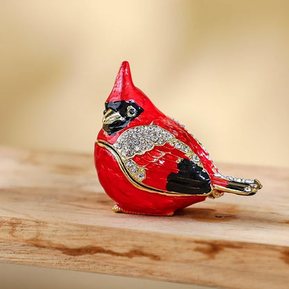 YU FENG 2.3inch Cardinal Bird Trinket Box Animal Hinged Trinket Boxes Small Enamel Jewelry Trinket Box Bird Figurine Ring Box for Daughter Girl Women Christmas Gift