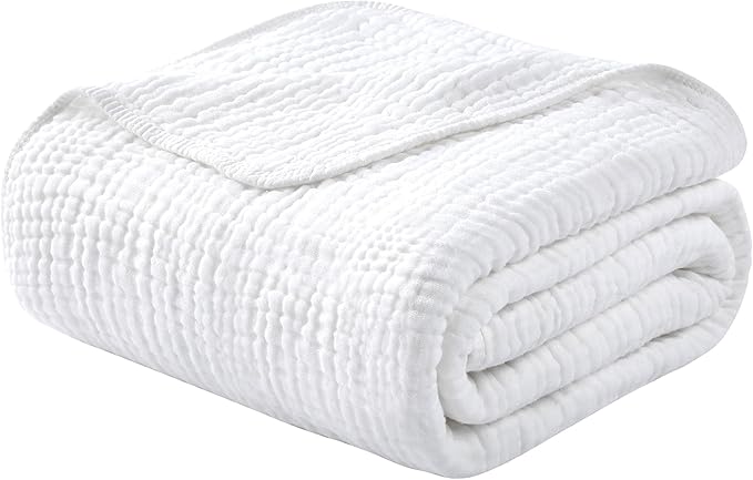 Yoofoss Muslin Blanket 100% Organic Cotton Large Twin Size 60" x 80" for Bed Couch Summer Gauze Blanket for Adults Lightweight and Breathable White