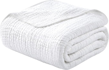 Yoofoss Muslin Blanket 100% Organic Cotton Large Twin Size 60" x 80" for Bed Couch Summer Gauze Blanket for Adults Lightweight and Breathable White