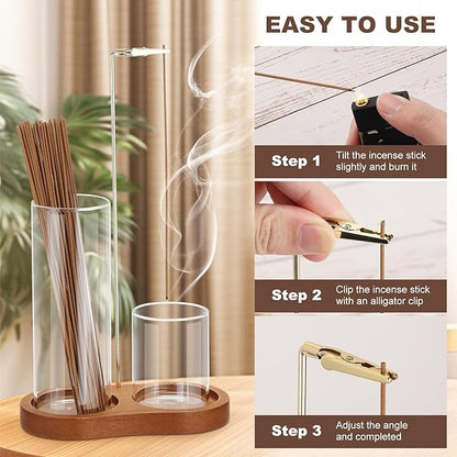 2 in 1 Incense Holder for Sticks, Incense Burner Holder with Glass Ash Storage and Incense Sticks Organizer, Insence-Stick Holder for Yoga Spa Meditation Home Decor