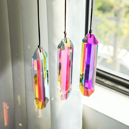 HDCRYSTALGIFTS 3 Pack 5" Large Crystal Sun Catcher Prisms for Windows, AB Colored Suncatcher Crystals Window Indoor Hanging Rainbow Maker Prisms for Home Garden Christmas Tree Decor