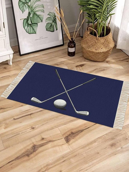 Navy Blue Entryway Rug 2X3 Ft Bathroom Mat, Washable Woven Sports Golf Ball Throw Carpet with Tassel, Non-Shedding Modern Minimalist Art Indoor Outdoor Kitchen Doormats