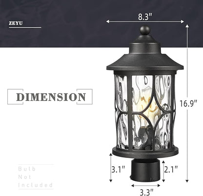 zeyu 17 Inch Black Outdoor Post Lights, Modern Exterior Pole Light, Lamp Posts Outdoor Lighting for Garden Patio, Die-Cast Aluminum with Clear Water Ripple Glass, ZX48MP-WG BK