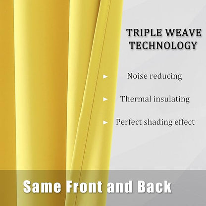 DUALIFE 108 Inch Length Yellow Curtain Drapes for Living Room Room Darkening Bedroom Curtains Thermal Insulated Grommet Top (60 by 108 inch Length, 2 Panels)