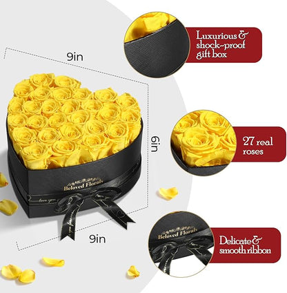 27 Preserved Flowers Rose Birthday Gifts for Women Her Mom Wife Girlfriend Grandma on Valentines Mothers Day Christmas Anniversary Romantic(Yellow)