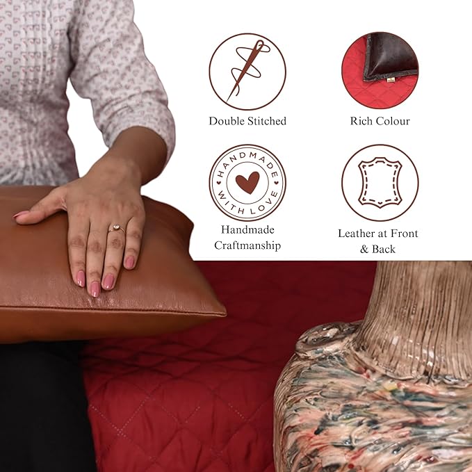 100% Lambskin Leather Pillow Cover - Sofa Cushion Case - Decorative Throw Covers for Living Room & Bedroom, 20X28 Inch - Camel Antique Plain Pack of 2