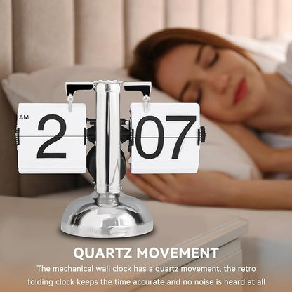 Flip Clock, Retro Desk Clock Minimalist Mechanical Auto Desk with Large Numbers Digital Display for for Office Bedroom Hotel White