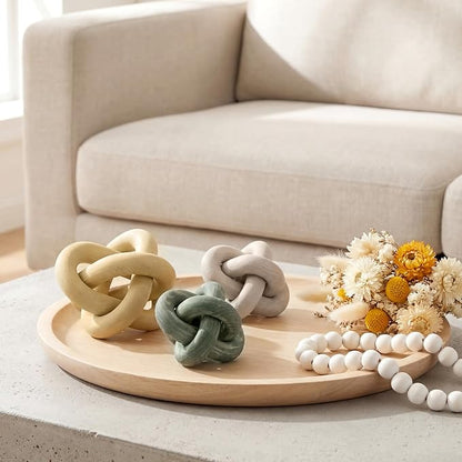 3 Pack Wooden Knot Decorations 3 Color Set Coordinated Boho Nautical Home Decor for Shelf, Wall, Tabletop, Sizes 3.94", 4.72", 5.91"(Multi Light Color)