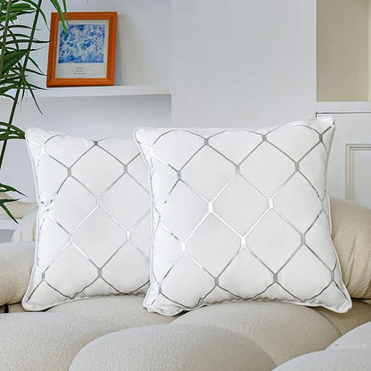 WACOMECO Silver Throw Pillow Covers, Pack of 2 Soft Velvet Decorative Cushion Covers for Couch Sofa Home Decoration, White, 20x20 Inch