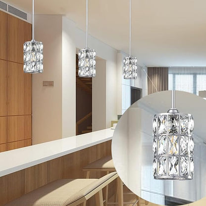 3 Pack 1 Light Hanging Kitchen Island 5" Crystal Pendant Light Modern Pendant Light Fixture Brushed Nickel Finish with Crystal Shade for Bar,Dining Room,Corridor,Living Room Over Sink
