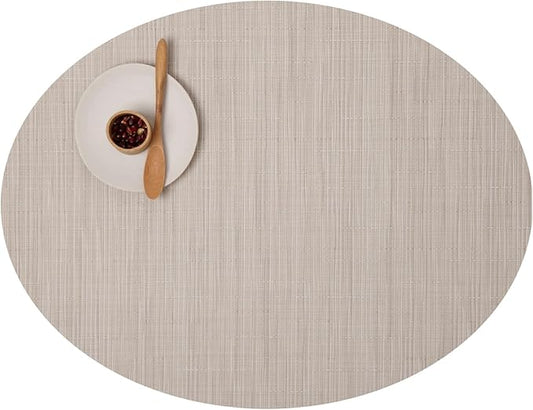 Chilewich Bamboo Placemats Set of 4 - Woven Oval Placemats - Reusable, Stain-Resistant, Indoor/Outdoor Tabletop Protection - 19" x 14" - Chino