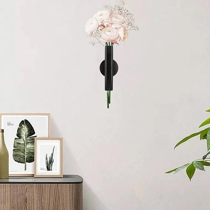 6.3" Wall-Mounted Flower Tube, Top/Bottom Open Vase, Adhesive Metal Flower Open Tube Decoration Holder for Flower Display, Home Office Living Room Bedroom Decoration, 2pcs(Black)