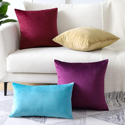 Artscope Luxury Velvet Pillow Covers Super Soft Decorative Square Throw Pillow Covers Case Cushion Covers for Sofa Couch Bedroom Car Decor 12x20 Inch Tan