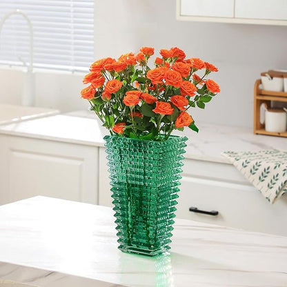 MCMCNCUIU Crystal Glass Vase, Large Crystal Vases for Flowers, Large Flower Vase, Green Modern Vases for Living Room, Bedroom, Kitchen, Dining Table, Mantle, Wedding, 11 Inches