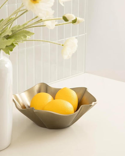 Kate and Laurel Flutte Scalloped Decorative Metal Serving Bowl, 10 x 10 x 3, Antique Brass, Modern Wavy Fruit Bowl for Kitchen Counter or Use as Tabletop Storage for an Entryway Table
