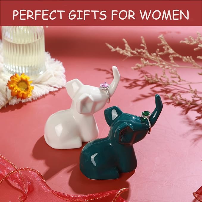 PUDDING CABIN 2 Pack Elephant Ring Holder Figurines Wedding Gifts for Couples Cute Table Desk Preppy Room Decor Elephant Gifts for Women Mom Mothers Day Birthday Christmas