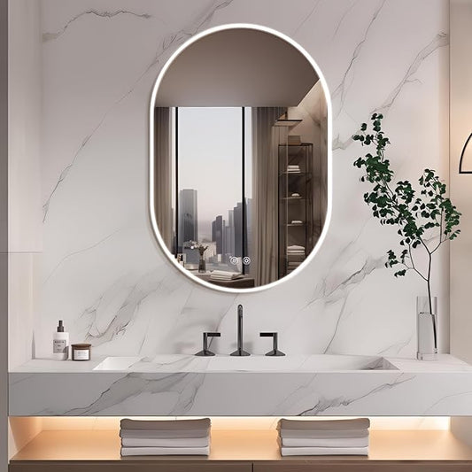 Niccy Oval LED Bathroom Vanity Mirror, 36"x24" Front lit Mirror with Light, Smart Anti-Fog Waterproof Mirror with Memory Function Dimmable Lighted Mirror