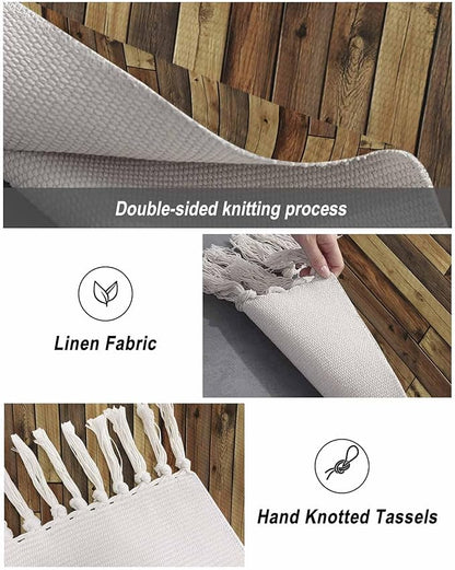 Brown Runner Rug 2X4 Ft Entryway Outdoor Indoor Mat, Washable Woven Vintage Country Wooden Grain Throw Carpet with Tassel, Non-Shedding Farmhouse Cabin Retro Plank Stitching Art Hallway Bath Mats