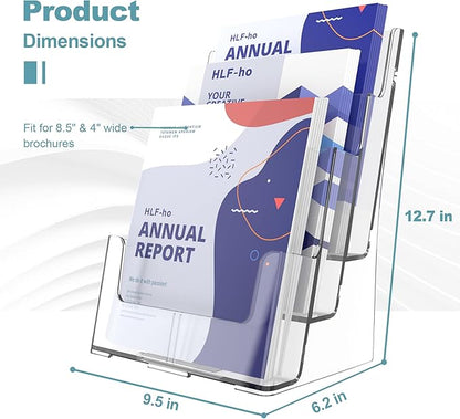 Brochure Holder 8.5x11 Inch 3 Tier with Removable Divider for 4x9 inch Clear Acrylic Pamphlet Display Stand Holder Countertop Use or Wall Mount for Office, Lobby, Hotel, Trade Show, 1 Pack