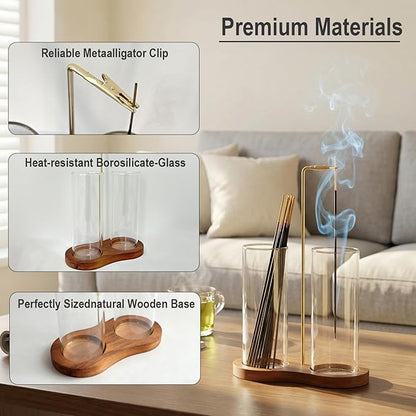 Incense Holder, 2 in 1 Glass Incense Holder for Sticks, Anti-Ash Incense Burner with Ash Catcher and Incense Storage for Yoga Meditation Spa Home Decor